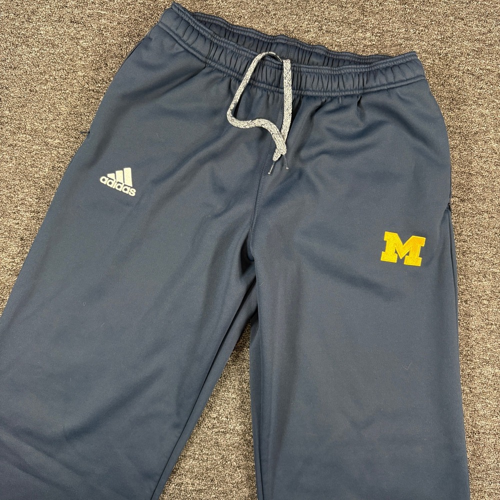 Adidas Michigan Wolverines Pants Mens Medium Navy Blue Climawarm Fleece Track